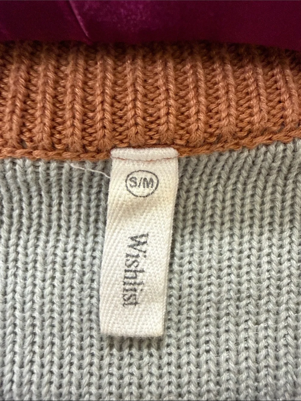 Wishlist Colorblock Crewneck Sweater in Rust, Light Gray, and Cream